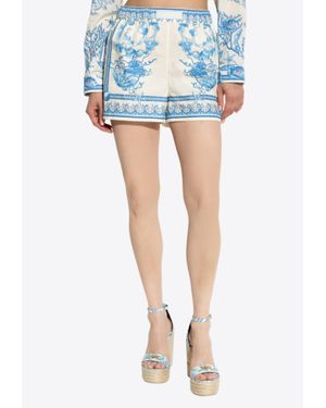 Versace Underwater Barocco Print Mini Shorts - Blue