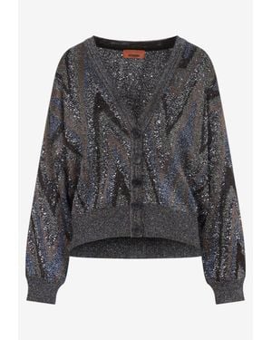 Missoni Metallic Knit V-Neck Cardigan - Gray