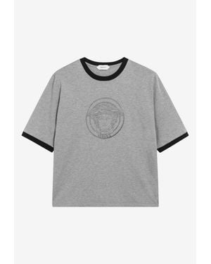Versace Medusa And Logo Print T-Shirt - Gray