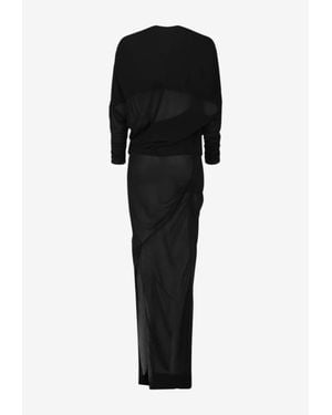 Entire studios Wide V-Neck Maxi Sheer Robe Dress - Black