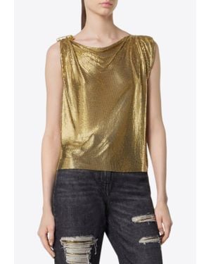 Versace Draped Metallic Knit Top With Safety Pin