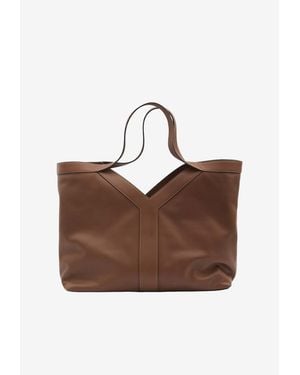 Saint Laurent Large Y Grained Leather Tote Bag - Brown