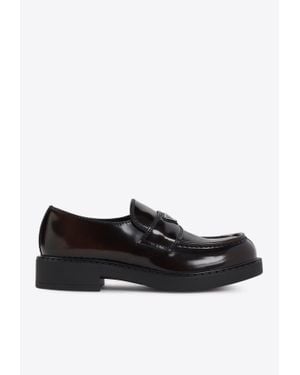 Prada Triangle Logo Brushed Leather Loafers - Black