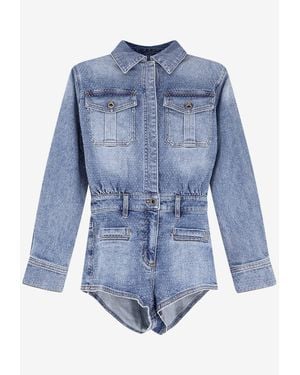 Self-Portrait Washed Denim Playsuit - Blue
