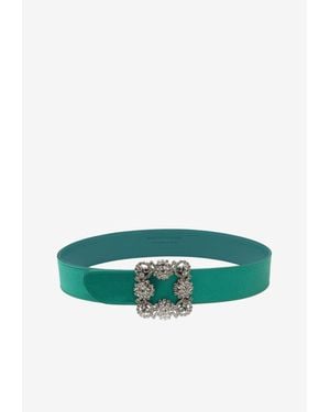 Manolo Blahnik Hangisi Crystal Buckle Satin Belt - Green