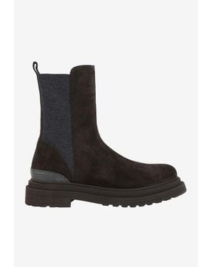 Brunello Cucinelli Suede Leather Chelsea Boots - Black