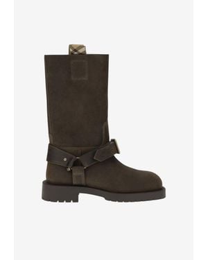 Burberry Suede Mid-Calf Saddle Boots - Brown