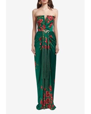 RAISA & VANESSA Strapless Maxi Dress With Fringes - Green