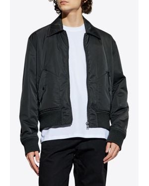 Balmain Logo Stamped Zip-Up Bomber Jacket - Black