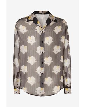 Fendi Bouquet Print Sheer Shirt - Grey