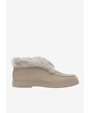 Santoni Fortune Shearling-Trimmed Suede Boots - White