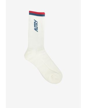 Autry Jacquard Striped Logo Socks - White
