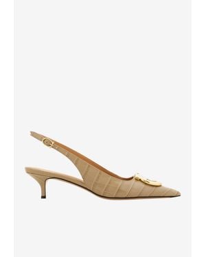 Ferragamo Sara 40 Gancini Slingback Pumps - Natural