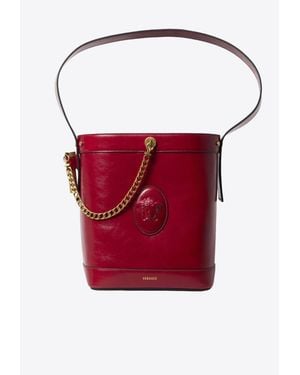 Versace Medusa Grained Leather Bucket Bag - Red