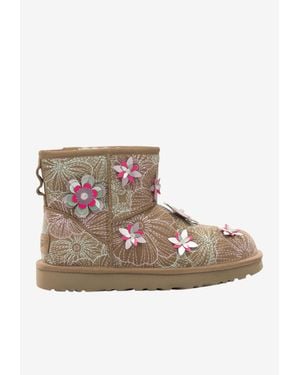 UGG Floral-Embroidered Suede Boots - Brown