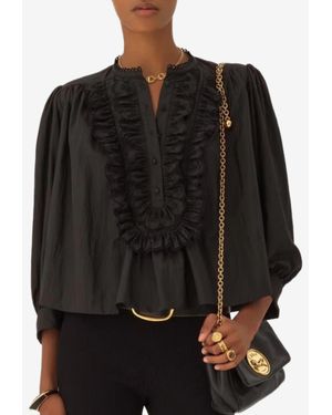 Chloé Ruffled Yoke Taffeta Blouse - Black