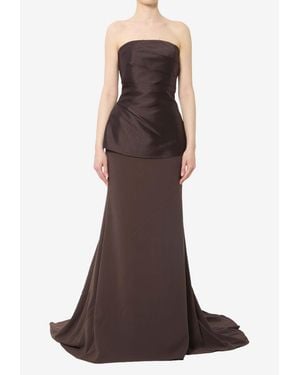 Solace London Alia Satin Crepe Strapless Gown - Brown