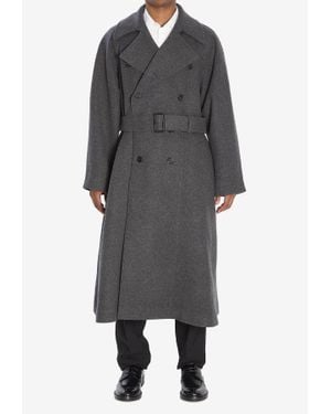 Saint Laurent Double-Breasted Cashmere Trench Coat - Grey