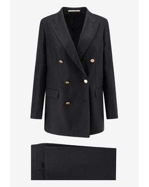 Tagliatore Jasmine Double-Breasted Linen Suit - Black