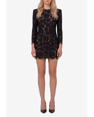 Self-Portrait Sheer Lace Mini Dress - Black