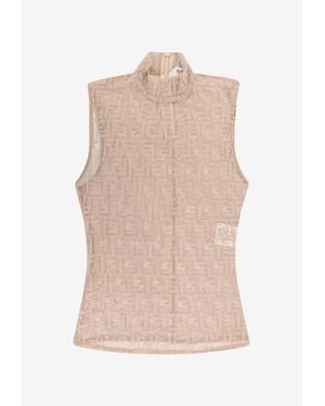 Fendi Ff Jacquard High-Neck Top - Natural