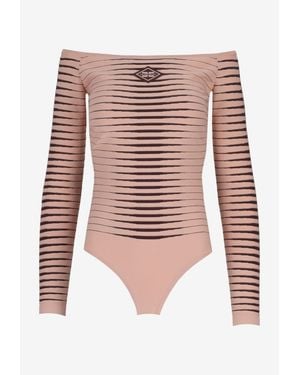 Elisabetta Franchi Off-Shoulder Knit Bodysuit Top - Red