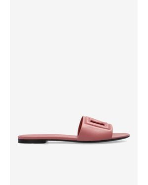 Dolce & Gabbana Bianca Dg Logo Leather Slides - Pink