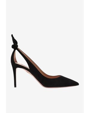 Aquazzura Bow Tie 85 Suede Pumps - White