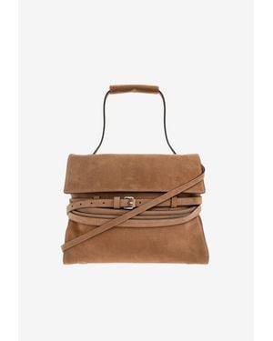 Moschino Tie Me Belted Suede Top Handle Bag - Brown
