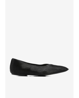 Rick Owens Calf Hair Square-Toe Flats - White