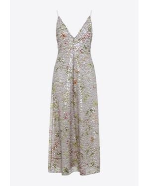 Alberta Ferretti V-Neck Sequined Maxi Dress - White