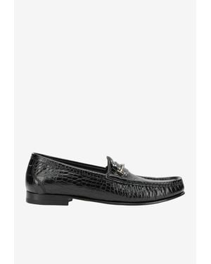 Tom Ford Double T Croc-Embossed Leather Loafers - White