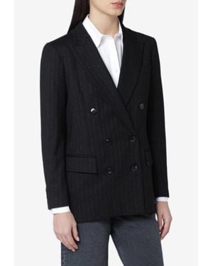 VI TO VI Pinstripe Double-Breasted Blazer - Black