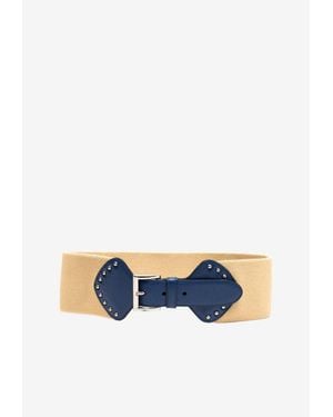 Prada Raffia And Leather Belt With Studs - Blue