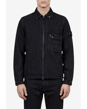 Stone Island Zip-Up Denim Overshirt - Blue