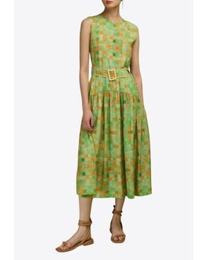 LOVE Binetti Cecile Printed Silk Midi Dress - Green
