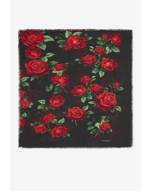 Dolce & Gabbana Rose Print Cashmere-Blend Scarf - Red
