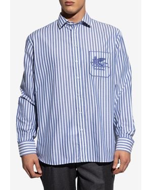 Etro Pegaso Long-Sleeved Stripe Shirt - Blue