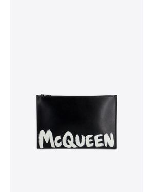 McQueen Graffiti Logo Print Leather Pouch - White