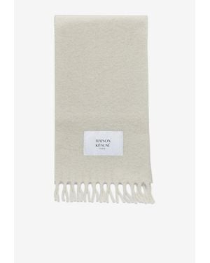 Maison Kitsuné Fringed Alpaca Scarf With Woven Paris Label - White