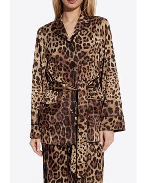 Dolce & Gabbana Leopard Print Silk Long-Sleeved Shirt - Brown