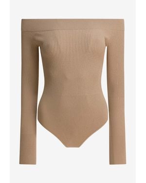 Alaïa Off-Shoulder Stretch-Knit Bodysuit - White