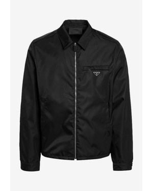 Prada Logo-Plaque Zip-Up Jacket - Black