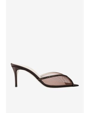 Andrea Wazen Katy 75 Embellished Mesh Mules - Natural