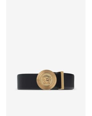 Versace Medusa Biggie Round-Buckle Leather Belt - White