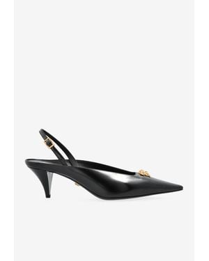 Versace La Medusa 55 Leather Slingback Pumps - White