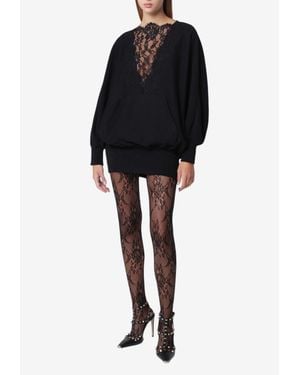 Valentino Mini Sweatshirt Dress With Lace Inserts - Black