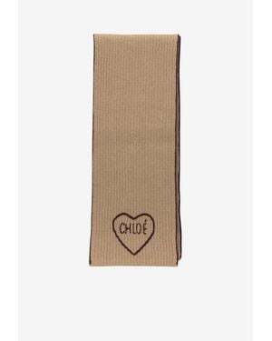 Chloé Encoeur Cashmere-Wool Knit Scarf - Natural