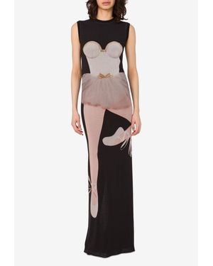 Moschino Ballerina Print Maxi Tulle Dress - Black