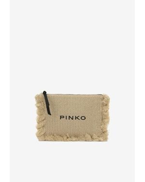 Pinko Small Woven Raffia Clutch - Natural